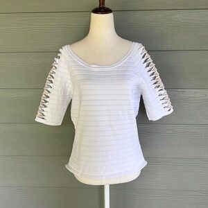 Dolce Cabo Ribbed Top with Cutout Sleeves